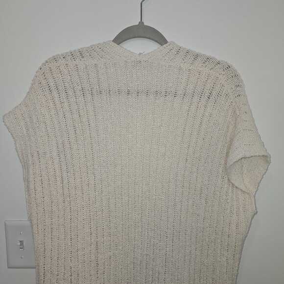 Free People Duster Vest Size XS Ivory Sloppy Pocket Cotton Linen Open Knit Boho - Picture 6 of 8